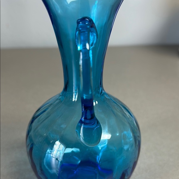 Vintage Turquoise Blue Hand Blown Art Glass Decanter/Pitcher - Picture 6 of 15